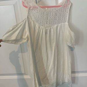 white cold shoulder lace blouse!